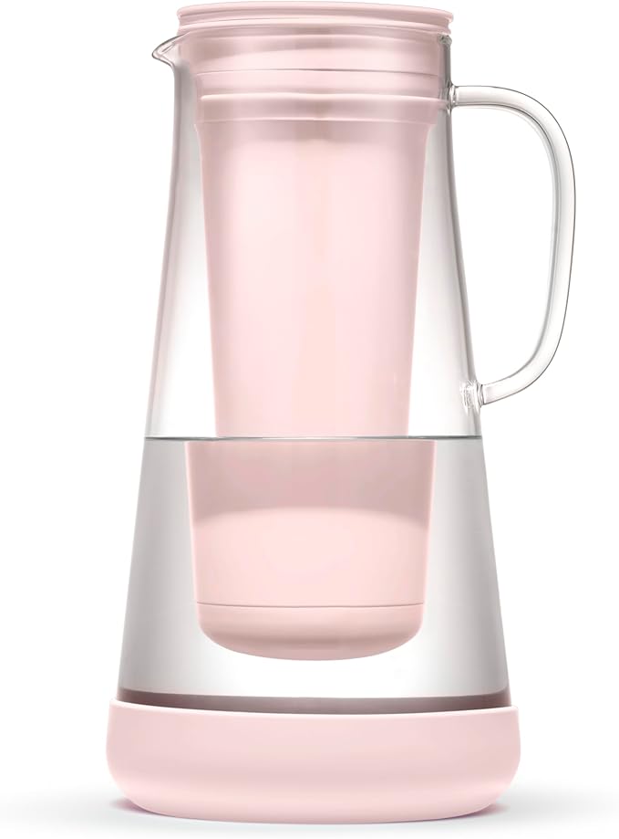 LifeStraw Home– Water Filter Pitcher, 7-Cup, Glass with Silicone Base, Pink Bubble, for Everyday Protection Against Bacteria, Parasites, Microplastics, Lead, Mercury, PFAS and a Variety of Chemicals
