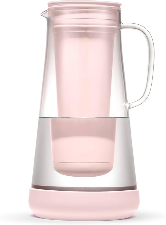 LifeStraw Home– Water Filter Pitcher, 7-Cup, Glass with Silicone Base, Pink Bubble, for Everyday Protection Against Bacteria, Parasites, Microplastics, Lead, Mercury, PFAS and a Variety of Chemicals