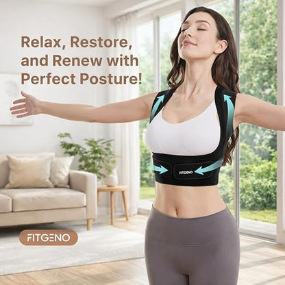 Fit Geno Posture Corrector for Women Invisilite: Invisible Lightweight Back Brace for Neck Shoulder & Upper Back Pain Relief - Improve Posture Correct Hunchback Slouching Under Clothes X-Large