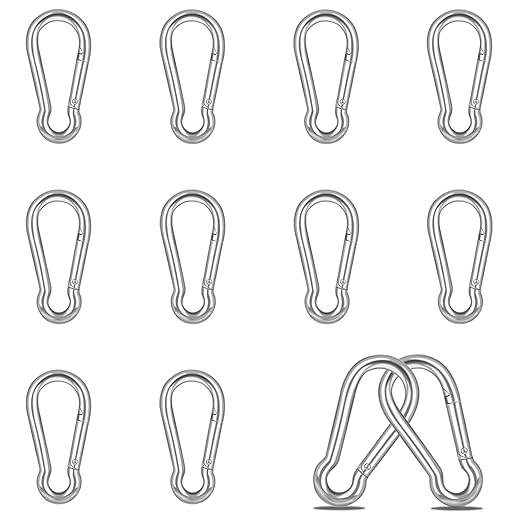 12PCS M4 Spring Snap Hook Carabiner, 1.57 Inch Small Carabiner Clip, Silver Heavy Duty Galvanized Steel Spring Clip, Quick Link Key Chain for Swing Hammock Gym Outdoor, 120LBS Holding Capacity