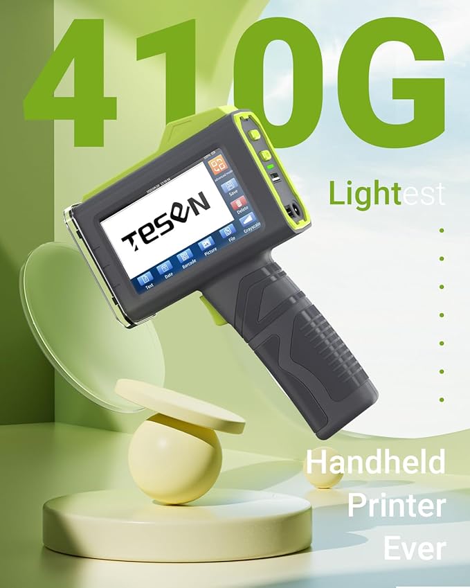 TESEN Upgraded Handheld Printer at 0.5 Inch Print Height with Sensor Printing on Production Line Use Fast Dry Ink to Print Date Time Logo Barcode QR Code Batch Number Anywhere (Works Over 16 Hours)