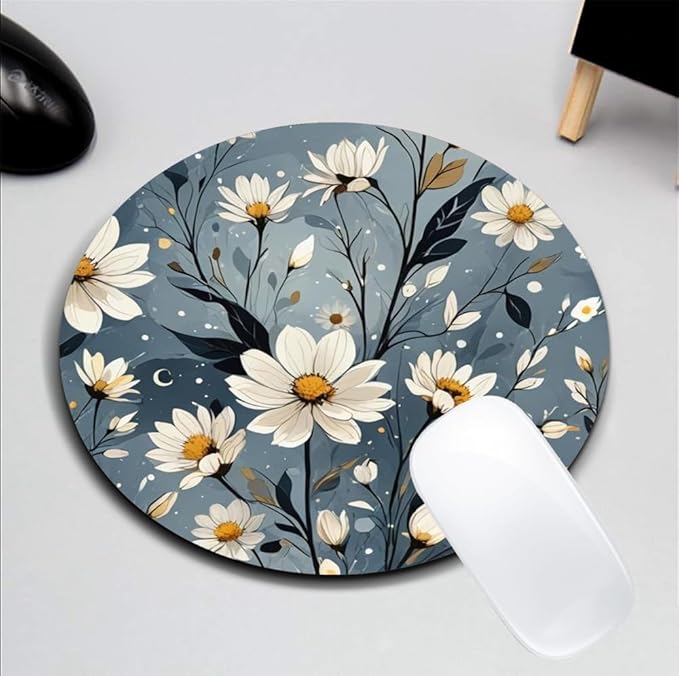 Night Bloom Daisies Mouse Pad Round Non-Slip Rubber Mousepad Laptop Office Computer Decor Cute Desk Accessories Customized Design Mouse Pad