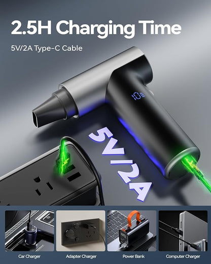Compressed Air Duster【2025 Upgraded】 200000RPM Super Power Electric Air Duster, 11-Gear Speed Mini Blower with Aluminum Alloy, Cordless Dust Blower for Computer, Keyboard, House, Outdoor, and Car