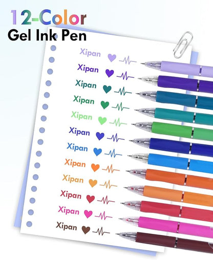 Colored Gel Pens, 12 Pcs Quick Dry Multicolor Ink Colorful Pen, Fine Point Smooth Writing Color Pens, Drawing Back to School Office Supplies Fun Aesthetic Pen Gifts for Girl Student Women