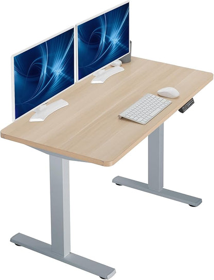 VIVO Electric 43 x 24 in Standing Desk, Memory Height Adjustment, 1B Series, One-Piece Light Wood Top, Gray Frame, DESK-KIT-1G4C