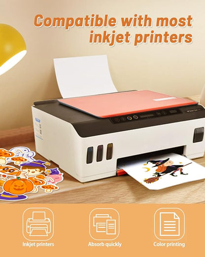 QYH Premium Printable Vinyl for Inkjet Printer-120 Matte Waterproof Sticker Paper 8.5" x 11" White Decal Labels