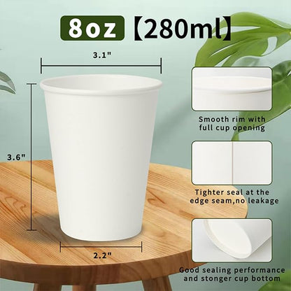 1000 Pack 8 oz Disposable Paper Cups, Paper Coffee Cups 8 oz, Hot Beverage Drinking Cups for Water, White, Suitable for Parties, Picnic, Travel, and Events
