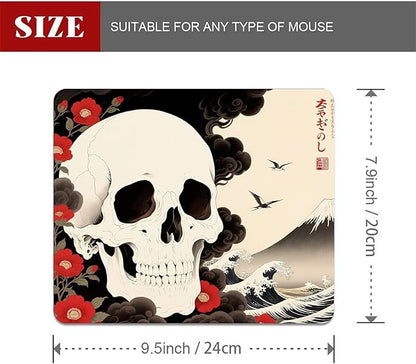 Square Mouse Pad Waves and Skulls, Personalized Premium-Textured Custom Mouse Mat Design, Washable Mousepad Cloth, Non-Slip Rubber Base Computer Mouse Pads for Wireless Mouse