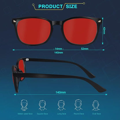Red Lens Glasses Blue Light Glasses for Men Women - 99.9% Red Glasses Blue Light Blocking for Computer,Gaming,TV,Phone Screens - 2 Pair