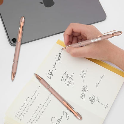 Funny Pens, 12 Pcs Rose Gold Fine Point Smooth Writing Pens, Inspirational Stylus Ballpoint Pens with Screens Touch Stylus Tips, Black Ink 1.0 Mm Gift Office Desk Accessories