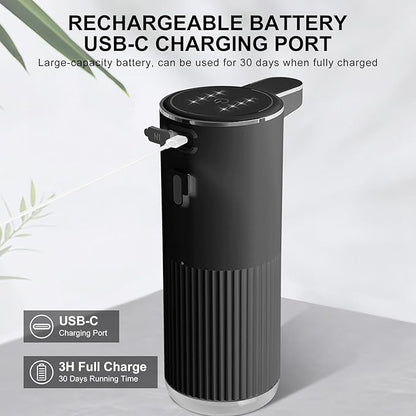 Automatic Liquid Soap Dispenser, 12.2oz/360ml Rechargeable Touchless Hand Soap Dispenser, 4 Level Adjustable with Display, Waterproof Wall Mounted Soap Dispenser for Bathroom Kitchen, Black