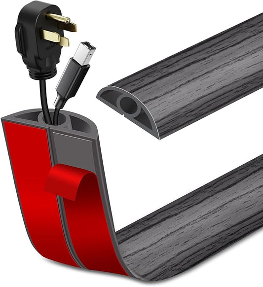 Floor Cord Cover Self Adhesive Cord Hider Floor Extension Cord Covers for Floor Power Cord Protector Cable Management Prevent Cable Trips Cable Cavity 0.32" W x 0.32" H (Deep Grey Wood, 10Ft)