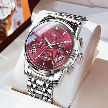OLEVS Men Silver Watches,Men's Stainless Steel Chronograph Watch,Man Analog Quartz Big Face Male Watches Luxury Waterproof Roman Numeral Dress Diamond Relojes para Hombre