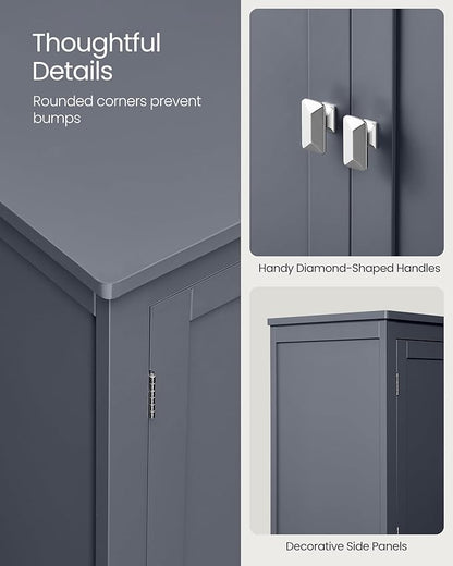 VASAGLE Floor Storage Cabinet, Freestanding Storage Unit with 4 Doors, Adjustable Shelves, 11.8 x 23.6 x 43.3 Inches, for Entryway, Bathroom, Slate Gray UBBC552G01V