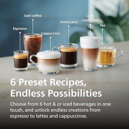 Philips 3300 Series Fully Automatic Espresso Machine with LatteGo Milk System and integrated grinder, 6 Hot & Iced Coffee Pre-Sets, 40% Quieter SilentBrew, 15-Bar Pressure, Glossy Black (EP3341/50)