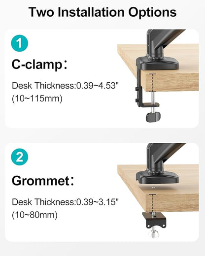 MOUNT PRO Dual Monitor Mount Fits 13 to 32 Inch Computer Screen, Height Adjustable Monitor Stand for 2 Monitors, Gas Spring Display Arm Holds up to 17.6lbs Each, Monitor Desk VESA Mount 75x75, 100x100