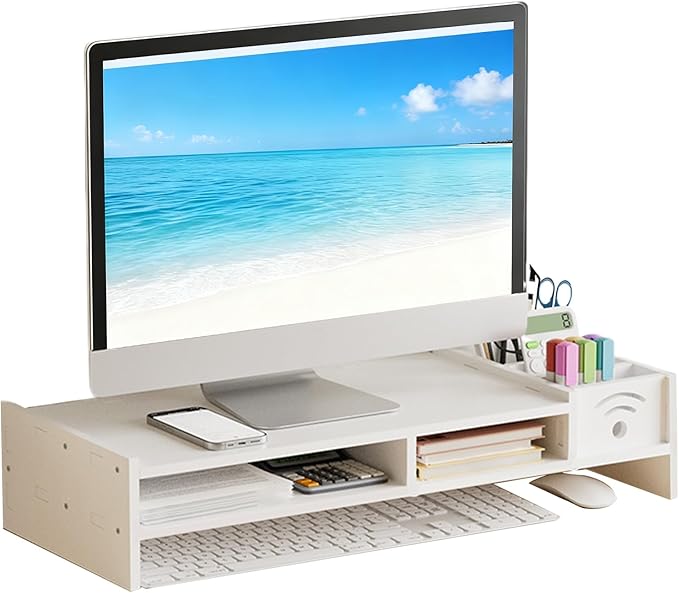 Desk Monitor Stand | 2-Tier Desk Holder | 4.3 Inch Height Monitor Shelf with Storage Organizer | for Home Laptop PC TV Work Table Dorm