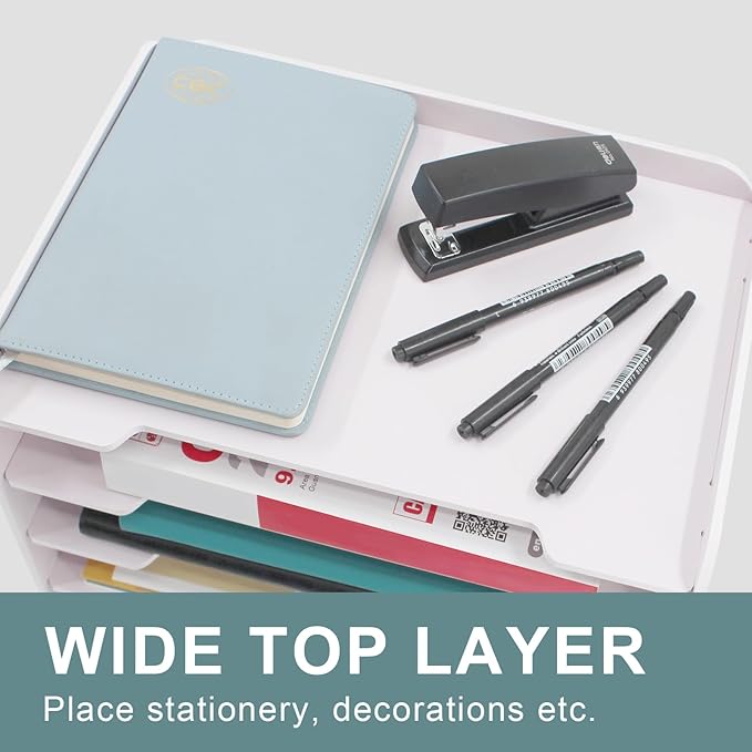 SONGWAY Paper Storage Organizer for Desk - 7 Tier Horizontal Paper Sorter Organizer, Letter Mail Tray, File Folder Holder Rack, White Desk File Organizer for Home Office
