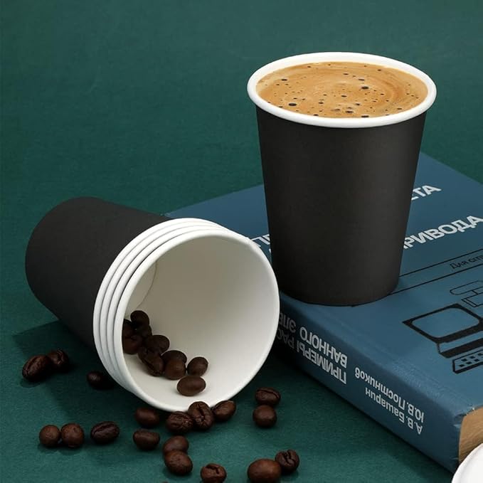 Paper Cups 8 oz 50 Pack Disposable Paper Cups, Paper Coffee Cups, Disposable Cups for Hot or Cold Beverage Drinking for Halloween, Party, Picnic, BBQ, Travel, and Event -Black