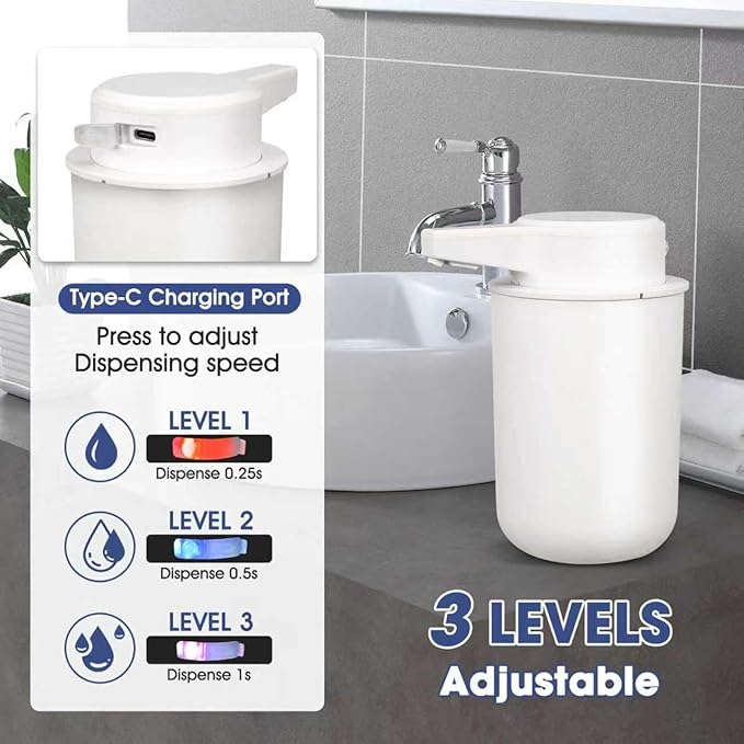 2 Pack Automatic Liquid Soap Dispenser, 10.5oz Touchless Electric Hand Soap Dispenser, Rechargeable Liquid Pump for Dish Soap, Easy Refill (White)