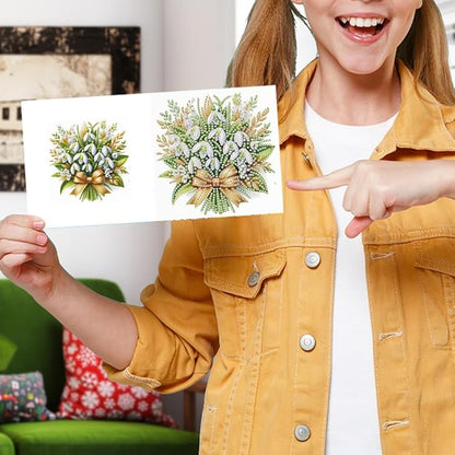 6pcs Diamond Art Painting Postcards with Envelope, Bouquet Pattern Daily DIY Handmade Greeting Cards Wishing Cards for Special Occasion Festival Craft Gift