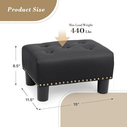Athena Collection Small Ottoman Foot Rest with Legs, PU Leather Ottoman Foot Stool with Soft Padded seat, Square Footstool FootRest for Living Room, Bedroom, Office, Black