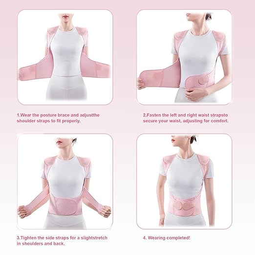 Back Brace Posture Corrector for Women, Adjustable Back Straightener for Posture Correction Pink, Neck Shoulder Lumbar Upper Lower Back Pain Relief - Scoliosis, Hunchback, Spine Corrector Adjustable Support Brace, Size L