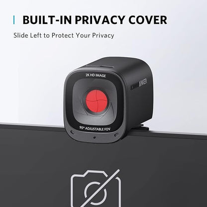 Anker PowerConf C200 2K Webcam for PC/Laptop/Mac, Computer Camera, Low-Light Correction, AI-Noise Canceling Mics, Adjustable Field of View, Built-in Privacy Cover, Stereo Mics, for Meeting