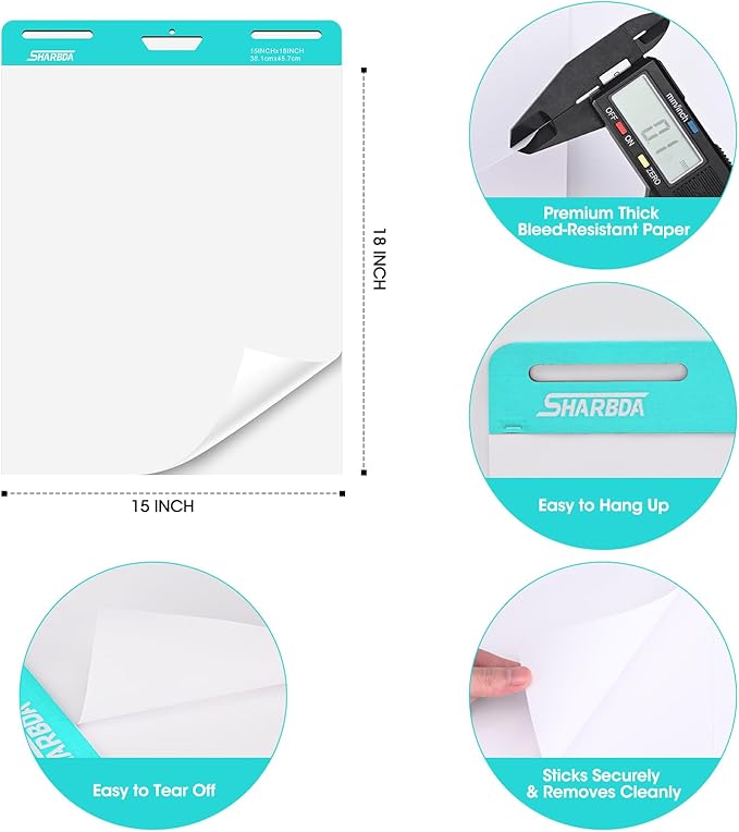 Sticky Mini Easel Pad, 15 x 18 Inches, Self Stick Flip Chart Paper,Sticky Chart Paper for Teachers, Anchor Chart Paper for Office, 30 Sheets/Pad, 3 Pad