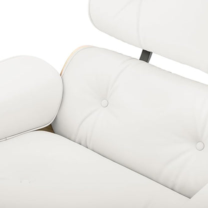 Top White Grain Leather, Mid Century Chaise Lounge Chair and Ottoman, Modern Chair Classic Design, Palisander Wood, Heavy Duty Base Support for Living Room Office