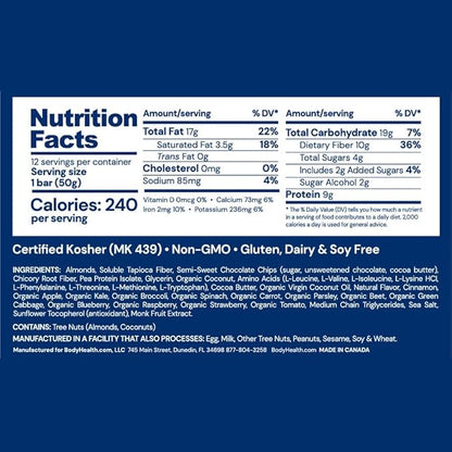 BodyHealth PerfectAmino Bar – Protein Energy Snack with 10g Protein, Plant-Based MCTs, Superfood Blend, Non-GMO, Gluten, Dairy & Soy Free (Blondie, 12 Pack)