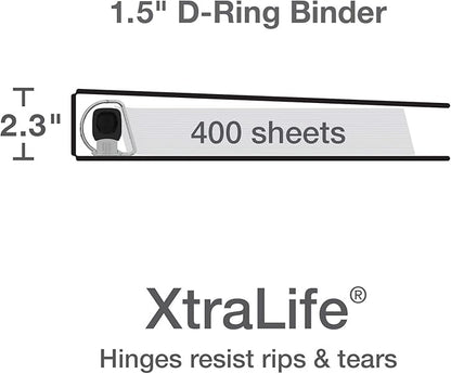 Oxford 3 Ring Binders, Binders for School, 1.5 Inch ONE-Touch Easy Open D Rings, 3-Sided View Binder Covers, Xtralife Hinge, Non-Stick, PVC-Free, Assorted Colors, 375-Sheet Capacity, 4 Pack (79907)