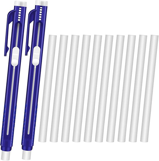 12 Pieces Retractable Mechanical Eraser Pen Bulks Retractable Mechanical Stick Eraser Refill for Teacher Gifts Painting Writing Office Daily Study (Solid Blue)