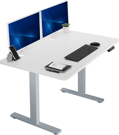 VIVO Electric 48 x 30 in Standing Desk, Memory Height Adjustment, 1B Series, One-Piece White Top, Gray Frame, DESK-KIT-1G5W