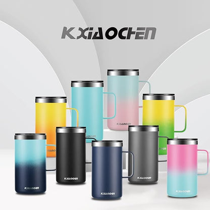 KXIAOCHEN 20oz Insulated Coffee Mug with Lid, Stainless Steel Coffee Cup, Double Wall Vacuum Coffee Tumbler with Handle, Premium Thermal Travel Coffee Mug (Emerald)