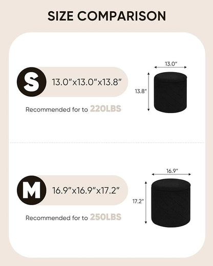B FSOBEIIALEO Ottoman with Stroage, Boucle Round Storage Ottoman with Tray, Foot Rest Stool for Dorm Room, Living Room Black, 16.93"x16.93"x17.72"
