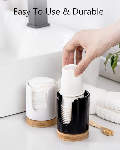 Ceramic Bathroom Cups Dispenser - 3 oz Disposable Paper & Plastic Bathroom Cups Holder - Mouthwash Cups Dispenser for Bathroom, Guest Toiletries, Countertop, Coffee - BPA Free (2 Pack)