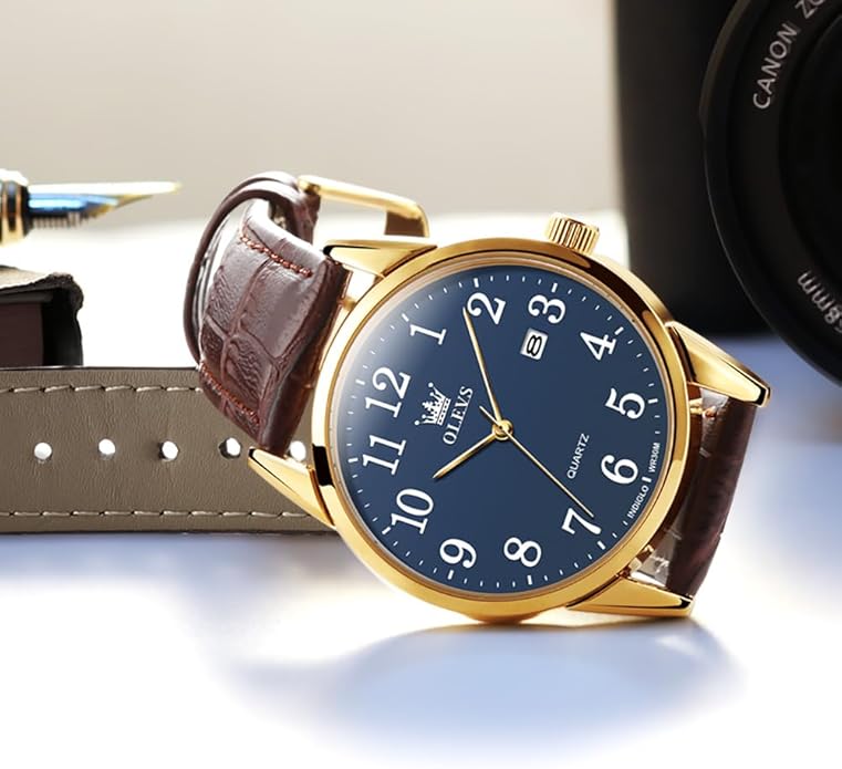 OLEVS Watch Men Mens Watches Watches for Men Leather Band Classic Brown Leather Watch Men, Analog Watch Men, Black Mens Leather Watch, Dress Waterproof Large Face Mens Watch,Relojes para Hombres Watch