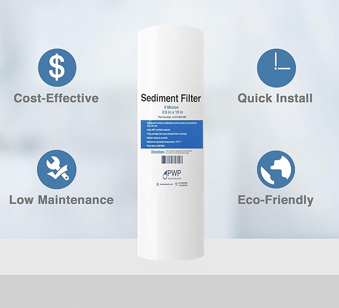 Sediment Melt Blown Water Filter Cartridge Standard 2.5x10" 5 Micron 25 Pack