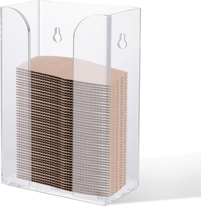 IEEK Coffee Cup Sleeve Holder,Coffee Collar Organizer for Bulk Storage,Kraft Paper Cup Sleeves Rack Clear Acrylic Coffee Sleeve Dispenser Countertop and Wall Mount Disposable Cup Sleeves organizer