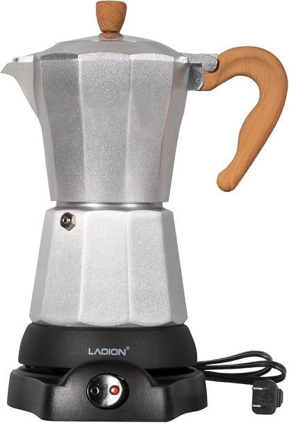 Cafeteras Electricas Modernas,6 Cup Portable Espresso Maker,300ml Moka Pot with Detachable Base & Overheat Protection, Great for Home，Office, or Travel, a Thoughtful Gift for Coffee Lovers