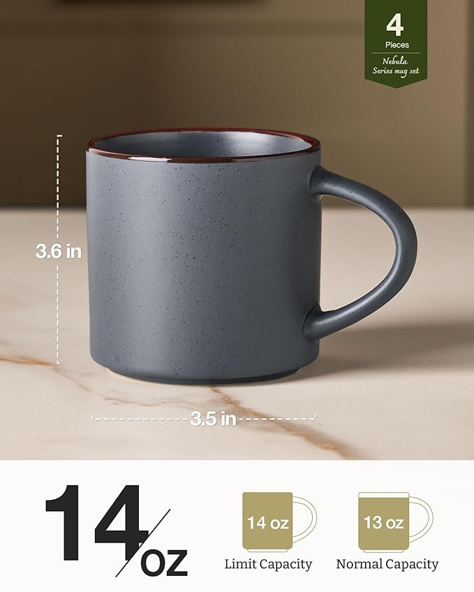 famiware Coffee Mugs Set of 4, Nebula 14oz Coffee Mugs, Ceramic Cup Set with Handle for Latte, Tea, Milk, Cappuccino, Cocoa, Multi-color