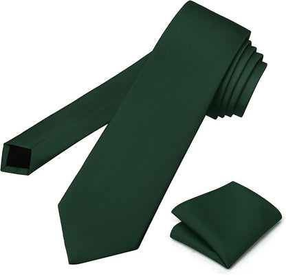 PenSee Men's Tie Set Solid Pure Color 3.15" (8CM) Classic Formal Plain Necktie and Pocket Square Set For Men
