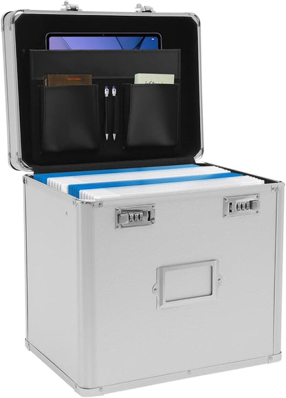 Portable File Organizer Box, Locking File Storage Chest, Letter/Legal File Storage, File Storage Box for Home Office File Cabinet with Handle,13.8 x 10 x 13.4inch,Silver