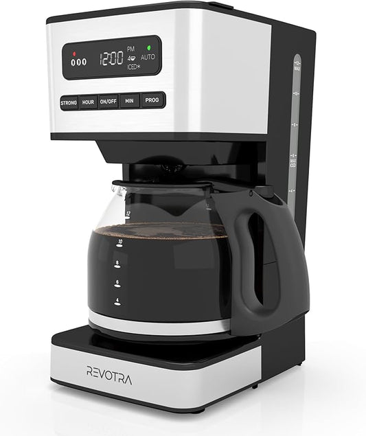 12-Cup Programmable Coffee Maker, Regular & Strong Brew Drip Coffee Machine, 1-4 Cup and Ice Coffee Setting, 24H Timer, Auto Shut-Off, Keep Warm, Pause & Serve, christmas gift