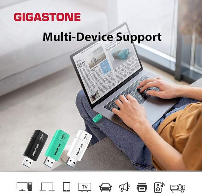GIGASTONE 64GB Flash Drive (5 Pack) Z60 USB 3.2 Gen 1, 100MB/s Ultra Fast, Retractable Capless Slider Design, Data Storage, Backup for PC/Mac/TV/Car Audio, USB 2.0/3.0/3.1 Compatible