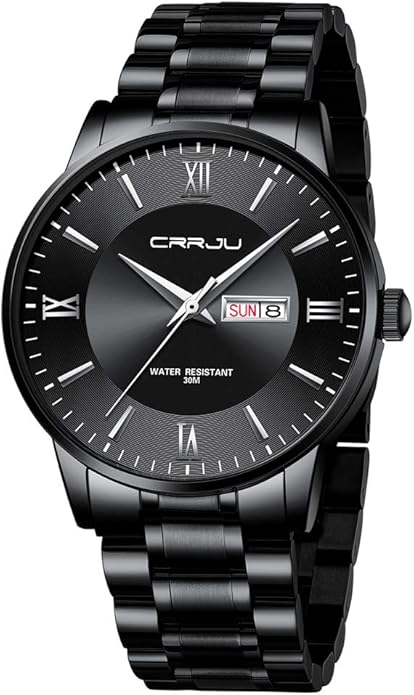 CRRJU Men's Fashion Luxury Stainless Steel Watches for Men Business Auto Date Chronograph Analog Quartz Wristwatches