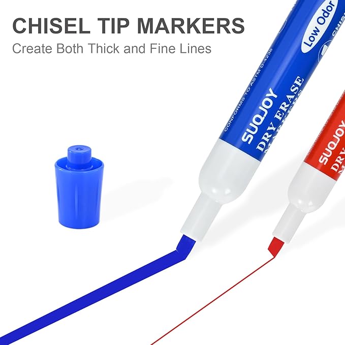 Dry Erase Markers, Chisel Tip Whiteboard Marker, Low Odor Thick Dry Markers, 12 Count 4 Assorted Color Markers for Kids/Teachers