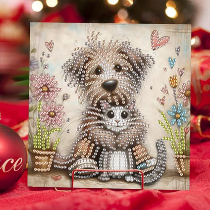 6pcs Diamond Art Painting Postcards with Envelope, Cute Cat Dog Pattern Daily DIY Handmade Greeting Cards Wishing Cards for Special Occasion Festival Craft Gift