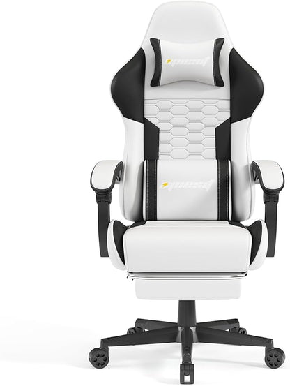 Gaming Chair, Computer Gaming Chairs with Footrest, Linkage Armrests and Lumbar Support, High Back Ergonomic Office Chair for Adults, Big and Tall Desk Chair(White)